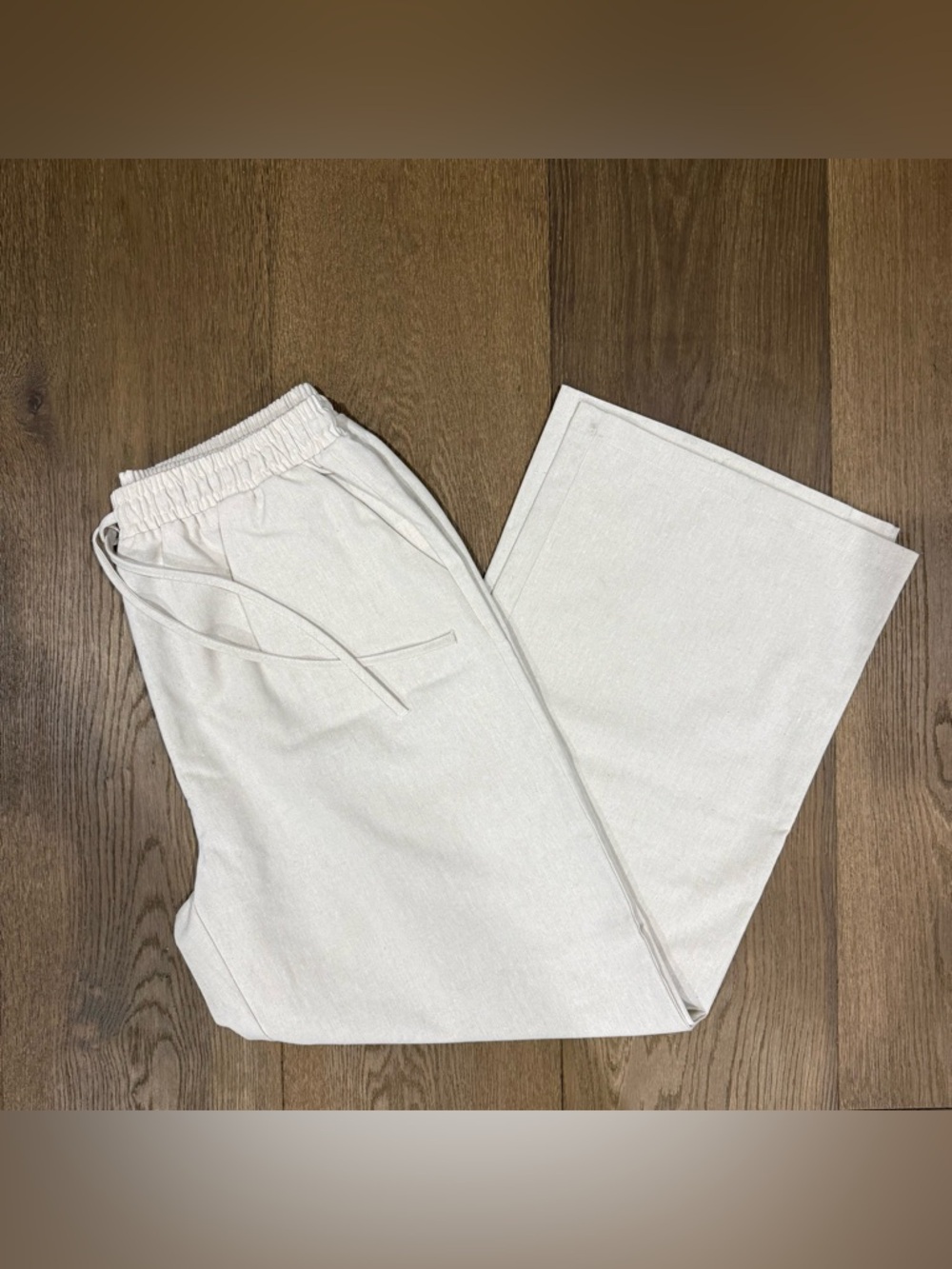 COMMENSE Utility Linen Two-Piece Wide Leg Pants Set - Ivory/Beige - XL - Picture 4 of 10